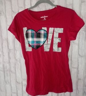 Mix & Co.Love plaid heart short sleeve tee shirt